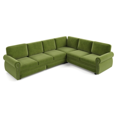 Vibrant L-Shaped Sectional Sofa with Pull-Out Bed, 118'' L x 86.5"W x 36.5" H, Grass Gree