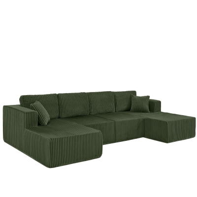 U-Shaped Modular Sectional with Plush Foam and Springs, 161'' L x 80.5" W x 24.5" H, Green
