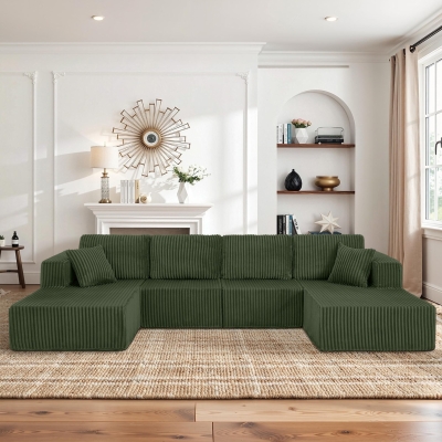 U-Shaped Modular Sectional with Plush Foam and Springs, 161'' L x 80.5" W x 24.5" H, Green