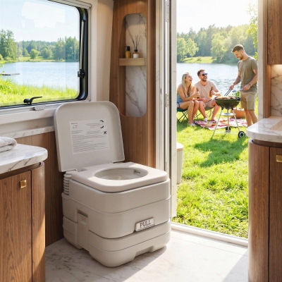 Outsunny Portable Camping Toilet, Porta Potty with 2.6 Gal Waste Tank & 2.6 Gal Flush Tank, Leak-Proof and Odourless