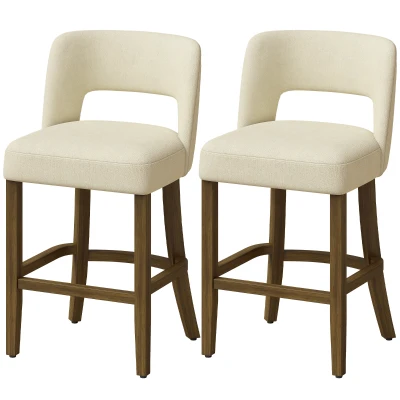 HOMCOM Bar Stools Set of 2, 26" Counter Height Stools with Curved Backrest, Footrest, for Kitchen Island, Dining Room, Beige