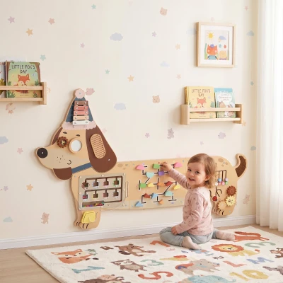 Qaba Wooden Montessori Busy Board Dachshund Sensory Wall Panel, Toddler