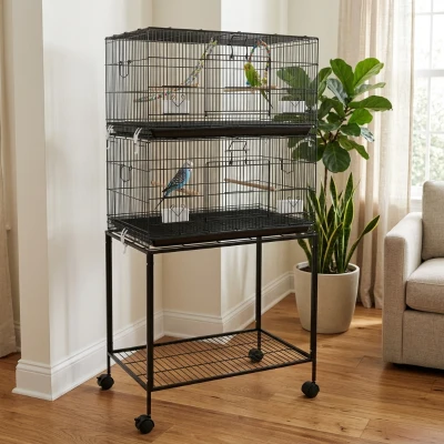 PawHut Double Stackable Bird Cage on Wheels for Canaries