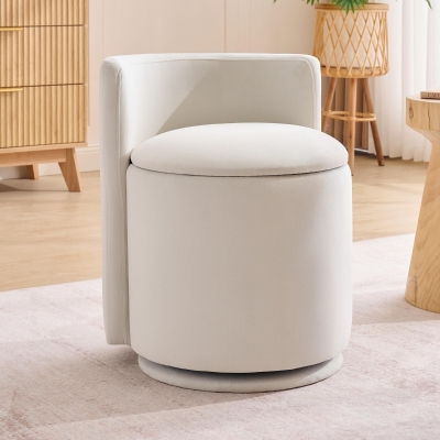 Cozy Velvet Swivel Accent Chair with Curved Backrest and Hidden Storage, 18.5'' L x 18.5"W x 22" H, Beige