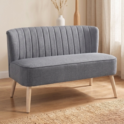 HOMCOM Modern 2 Seater Sofa, Upholstered Two Seater Couch with Rubber Wood Legs, Grey