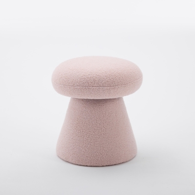 Cozy Mushroom Ottoman with Teddy Upholstery and 360° Swivel, 16'' L x 16" W x 17.5" H, Pink
