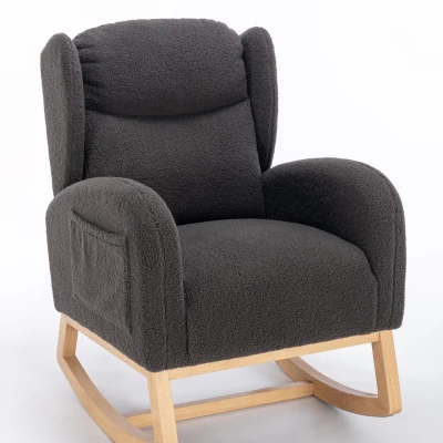 Elegant Teddy Fabric Rocking Chair with Ergonomic Backrest and Plush Filling, 38'' L x 28" W x 40" H, Dark Gray