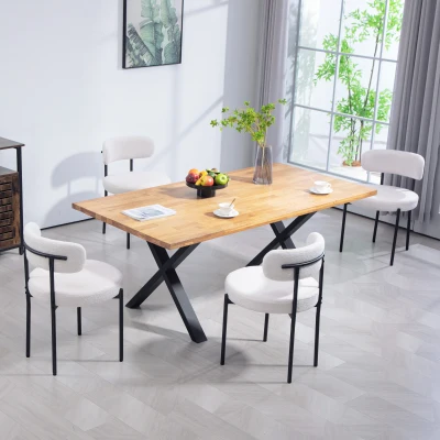 HOMCOM Set of 4 Modern Boucle Dining Chairs, Curved Back, White