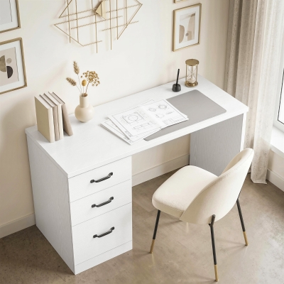 HOMCOM Computer Desk with 3 Drawers, 47" Home Office Desk with Adjustable Hanging Rails for Letter A4 Files, White
