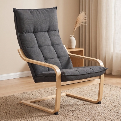 HOMCOM Modern Armchair, Upholstered Accent Chair with Curved Leg and Arm, Leisure Lounge Chair for Living Room, Dark Grey