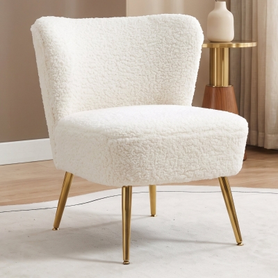 HOMCOM Lounge Chair for Bedroom Living Room Chair with Soft Upholstery and Gold Legs White