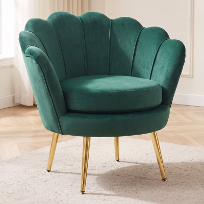 HOMCOM Modern Accent Chair, Velvet-Touch Fabric Leisure Club Chair with Gold Metal Legs for Bedroom, Dark Green