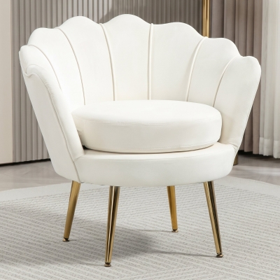HOMCOM Modern Accent Chair, Velvet-Touch Fabric Leisure Club Chair with Gold Metal Legs for Bedroom, Cream White
