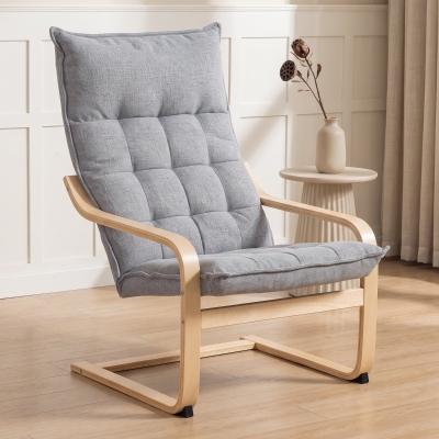 HOMCOM Modern Armchair, Upholstered Accent Chair with Curved Leg and Arm, Leisure Lounge Chair for Living Room, Light Grey