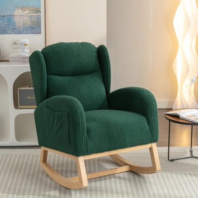 Elegant Teddy Fabric Rocking Chair with Ergonomic Backrest and Plush Filling, 38'' L x 28" W x 40" H, Green