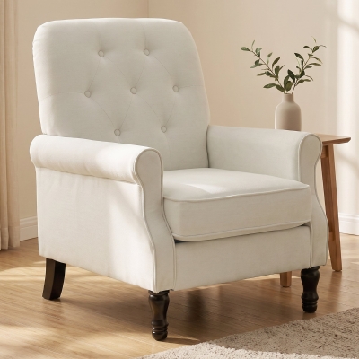 HOMCOM Accent Chair, Mid-Century Modern Armchair with Thick Padded Seat, Spring Cushion, Solid Wood Legs, Cream White