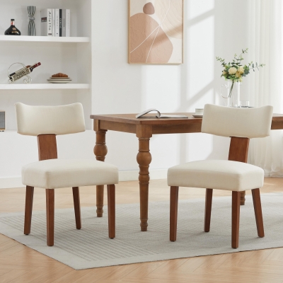 Modern Linen Armless Dining Chair with Padded Seat Cushion, 24.5'' L x 20.5"W x 34" H, Beige