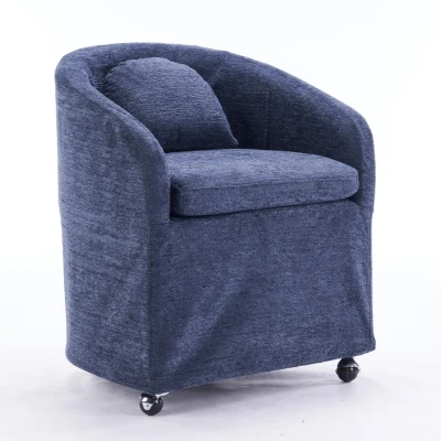 Soft Elegant Chenille Dining Armchair with Back Cushion, 22'' L x 24.5" W x 30" H, Blue