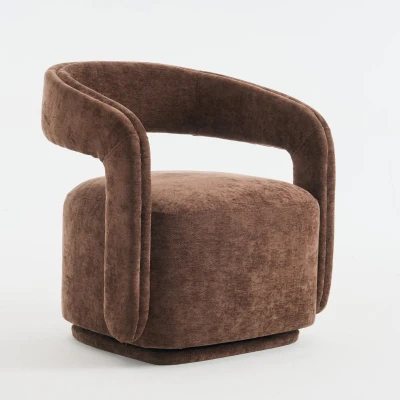 Elegant Swivel Accent Armchair with Curved Backrest, 27.5'' L x 25.5" W x 29" H, Brown