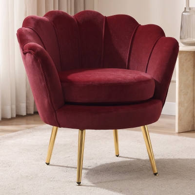 HOMCOM Modern Accent Chair, Velvet-Touch Fabric Leisure Club Chair with Gold Metal Legs for Bedroom, Wine Red