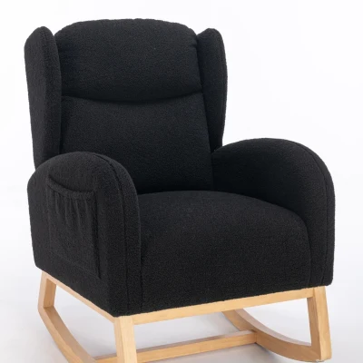 Cozy Teddy Fabric Rocking Chair with Wingback and Larger Seat, 38'' L x 28"W x 40" H, Black