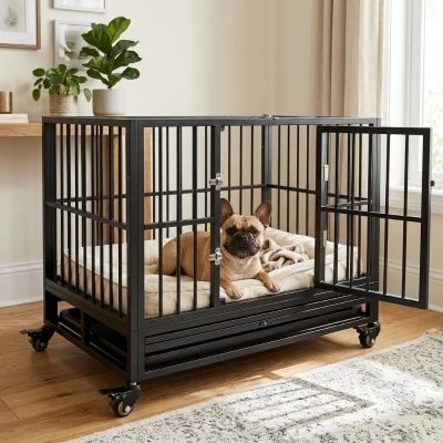 PawHut 36" Heavy Duty Dog Crate, Metal Cage with Lockable Wheels