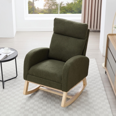 Plush Teddy Fabric Rocking Chair with Adjustable Footstool, 35-49'' L x 27.5"W x 40-41.5" H, Green