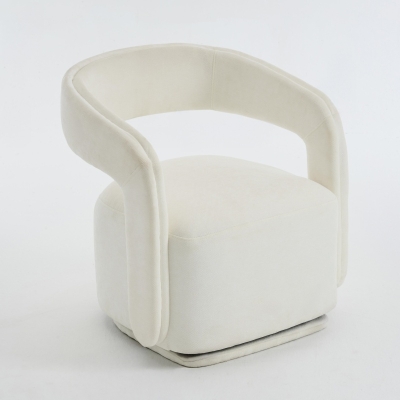Cozy Chenille Swivel Accent Armchair with Curved Backrest, 27.5'' L x 25.5"W x 29" H, White