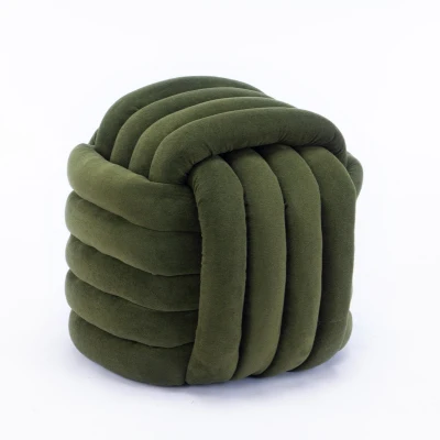 Cozy Modern Knot Design Ottoman with Soft Chenille and Foam Filling, 19.5'' L x 19.5" W x 17.5" H, Green