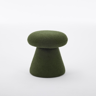 Mushroom-Shaped Swivel Ottoman with Teddy Upholstery, 16'' L x 16" W x 17.5" H, Green
