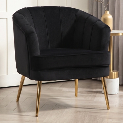 HOMCOM Fabric Armchair, Modern Accent Chair with Gold Metal Legs for Living Room, Bedroom, Home Office, Black