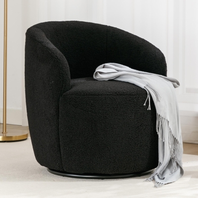 Cozy Teddy Fabric Swivel Accent Chair with Ergonomic Backrest, 25.5'' L x 25.5" W x 27.5" H, Black