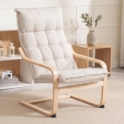 HOMCOM Modern Armchair, Upholstered Accent Chair with Curved Leg and Arm, Leisure Lounge Chair for Living Room, Cream White