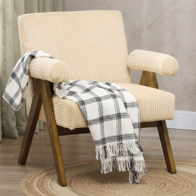 HOMCOM Corduroy Accent Chair Armchair with Wide Seat and Soft Padded Armrests for Reading, Bedroom, Beige