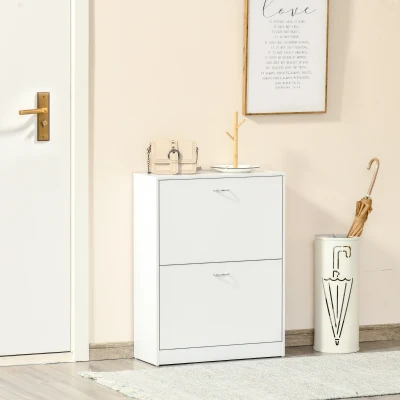 HOMCOM Shoe Cabinet with 2 Flip Drawers, Adjustable Shelves, White