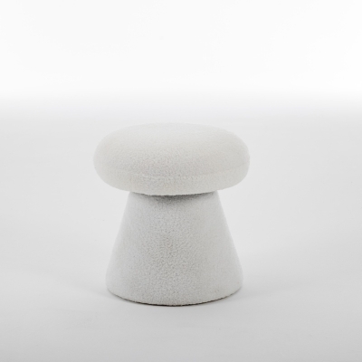 Cozy Teddy Fabric Mushroom Ottoman with 360-Degree Swivel, 6'' L x 16"W x 17.5" H, White