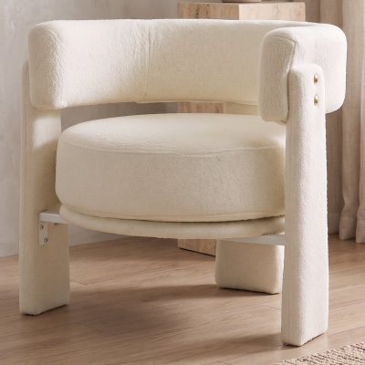 HOMCOM Upholstered Armchair, Sherpa Accent Chair with Lumbar Pillow, Padded Armrests and Thick Cushion, Cream White