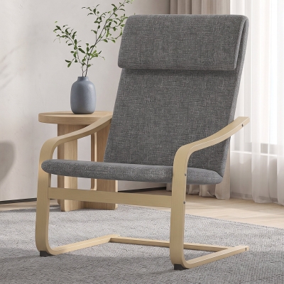 HOMCOM Modern Accent Chair, Linen-Feel Upholstered Living Room Chair with Wood Curved Legs for Balcony, Dark Grey