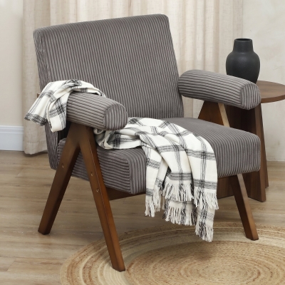 HOMCOM Corduroy Accent Chair Armchair with Wide Seat and Soft Padded Armrests for Reading, Bedroom, Dark Grey