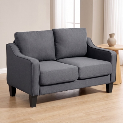 HOMCOM Loveseat Sofa, Modern Couch with Pocket Spring, Linen Upholstered, Thick Padded, Charcoal Grey
