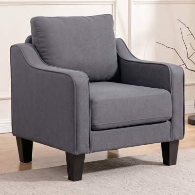 HOMCOM Armchair, Modern Accent Chair with Pocket Spring, Linen Upholstered, Thick Padded, Charcoal Grey