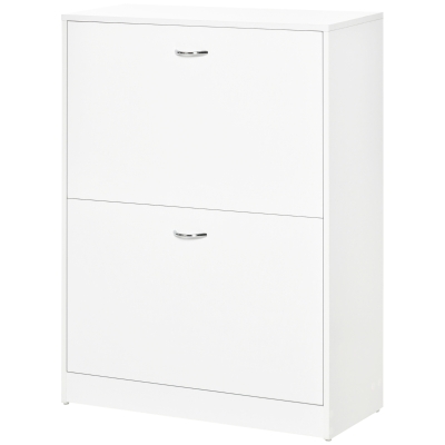 HOMCOM Shoe Cabinet with 2 Flip Drawers, Adjustable Shelves, White