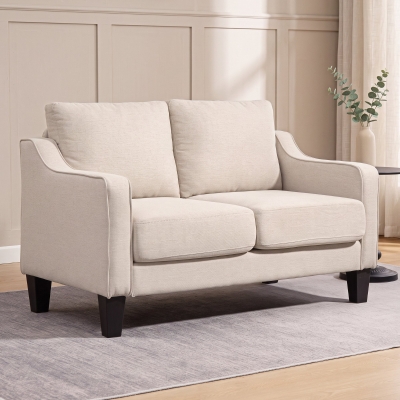 HOMCOM Loveseat Sofa, Modern Couch with Pocket Spring, Linen Upholstered, Thick Padded, Beige