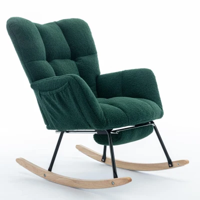 Cozy Teddy Fabric Rocking Chair with Adjustable Footstool, 37-49'' L x 26"W x 35-36" H, Green