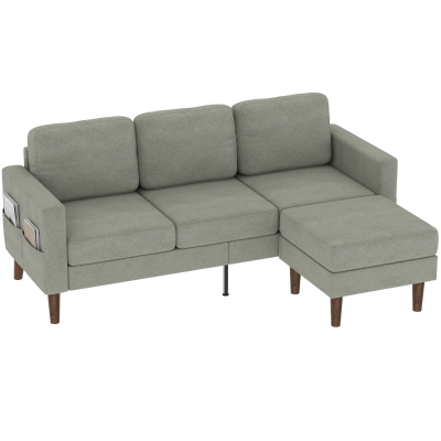 HOMCOM 78" Sectional Sofa, Small L Shaped 3-Seater Couch with Ottoman, Thick Cushions, Pocket Springs, Grey