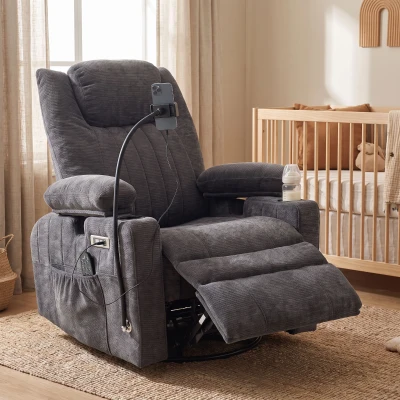 HOMCOM Swivel Power Recliner Chair with Massage Heat, Dark Gray