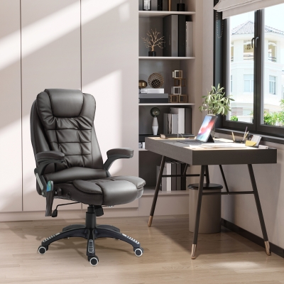HOMCOM Executive Massage Chairs Heated High Back Reclining Office Chair Swivel Leather Adjustable Vibrating Furniture Black