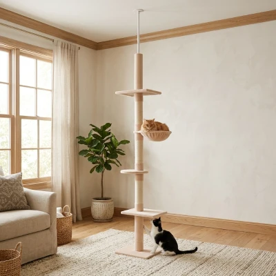 PawHut 8.5' Adjustable Vertical Cat Tree, Beige & White