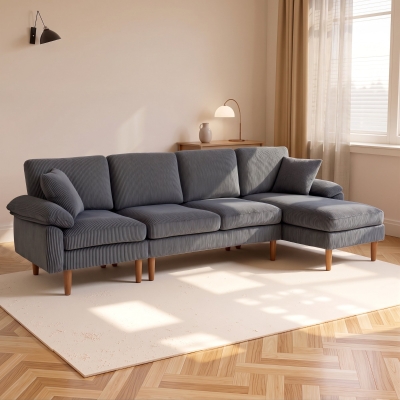 HOMCOM L-Shape Sofa, Modern Sectional Couch with Changeable Chaise Lounge, Pillows and Wooden Legs for Living Room, Dark Grey