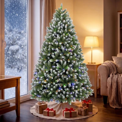 HOMCOM 6ft Pre-lit Artificial Christmas Tree, White-Tipped, 1020 Tips